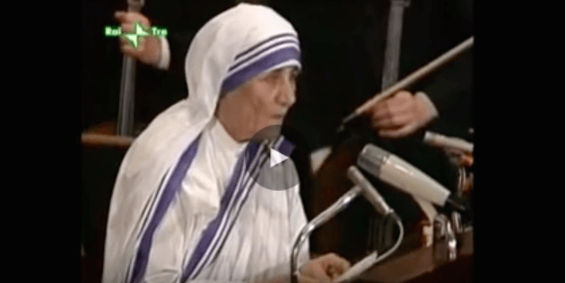 Discorso di Madre Teresa, in occasione del ricevimento del premio Nobel per la pace 1979