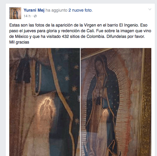 Sagoma luminosa sopra l’immagine della Vergine di Guadalupe