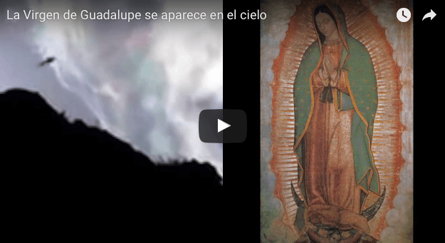 La Vergine di Guadalupe appare in cielo tra le nuvole